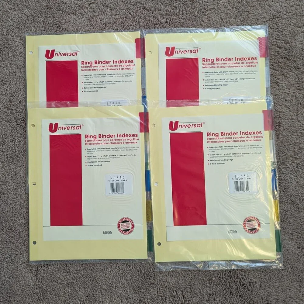 Universal Ring Binder Indexes pack of 4 NEW